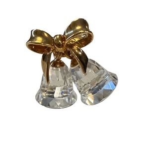 Swarovski Crystal Bell Pendant Women OS Gold Clear Christmas Bow Charm